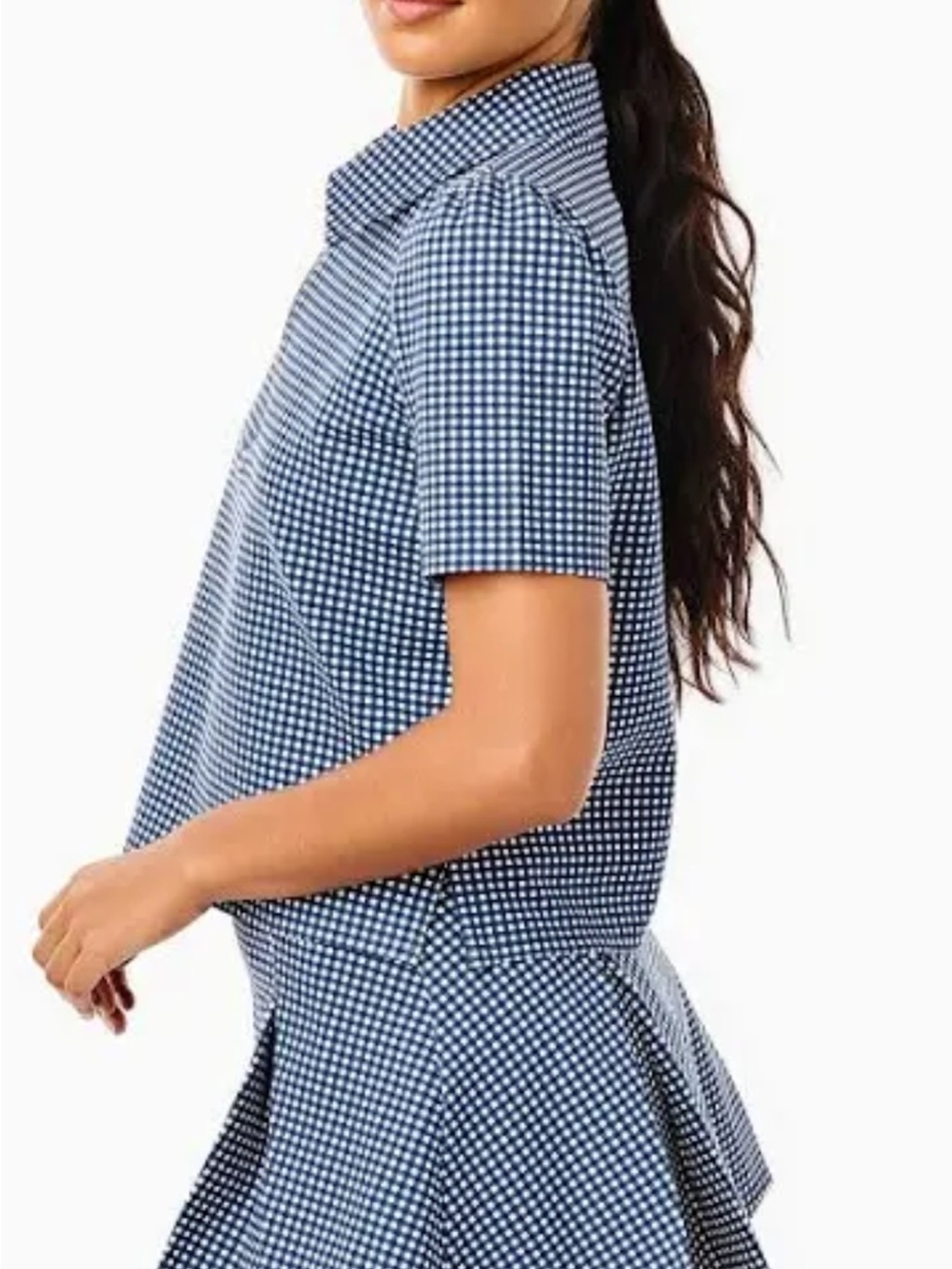 Addison Bay Ponte Virginia Gingham Button-Down Short Sleeve Top
